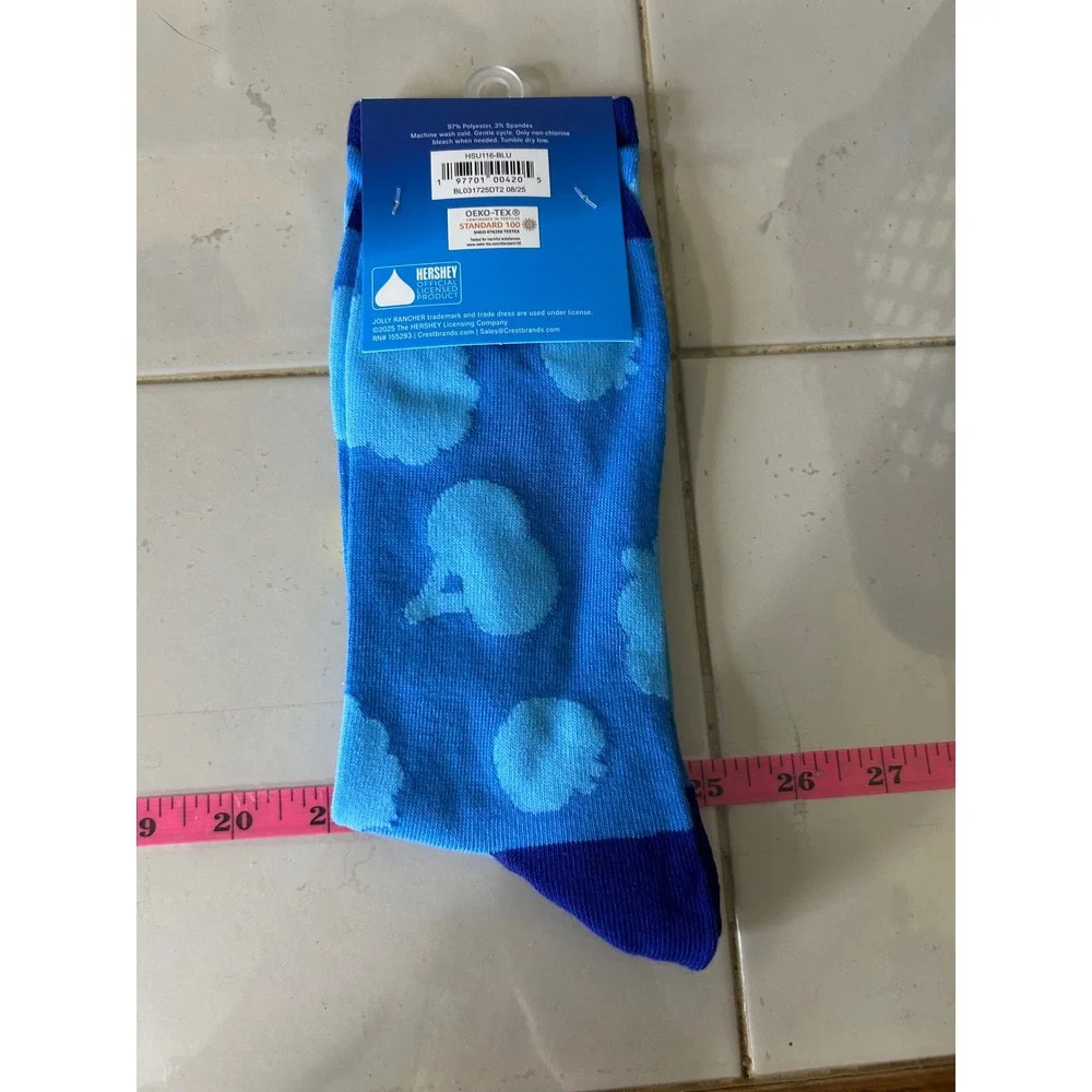 Jolly Rancher Blue Raspberry Crew Socks Mens Shoe Size 6-12 Novelty Candy HSU116